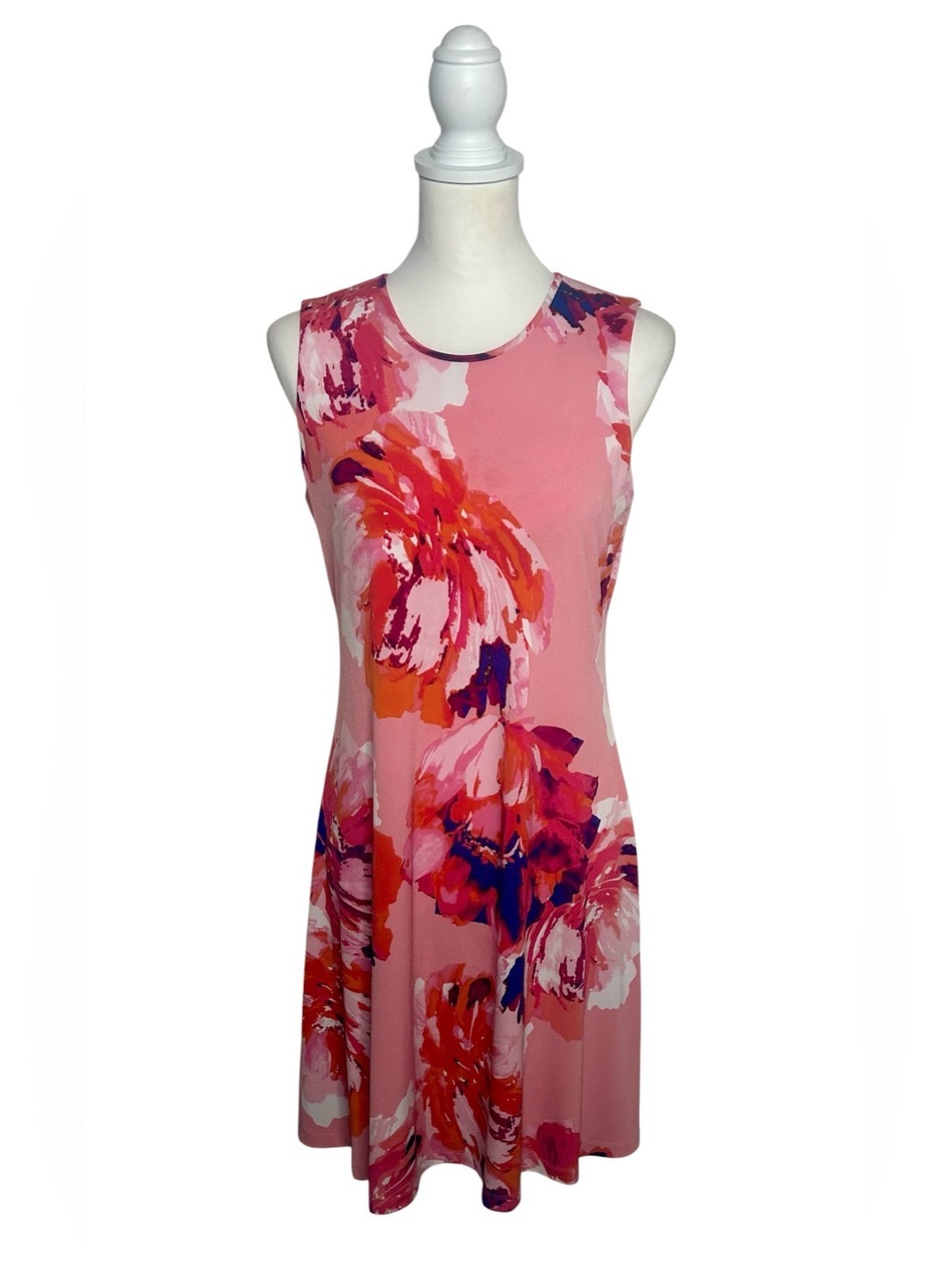 Calvin Klein EUC Pink & Orange Floral Print Sleeveless Dress Sz6 Wedding brunch